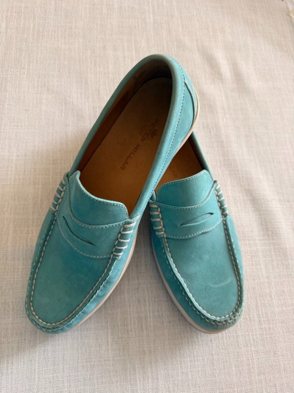 Peter Millar Men’s Leather Penny Loafers Aqua Blue Size 10M Made in Brazil